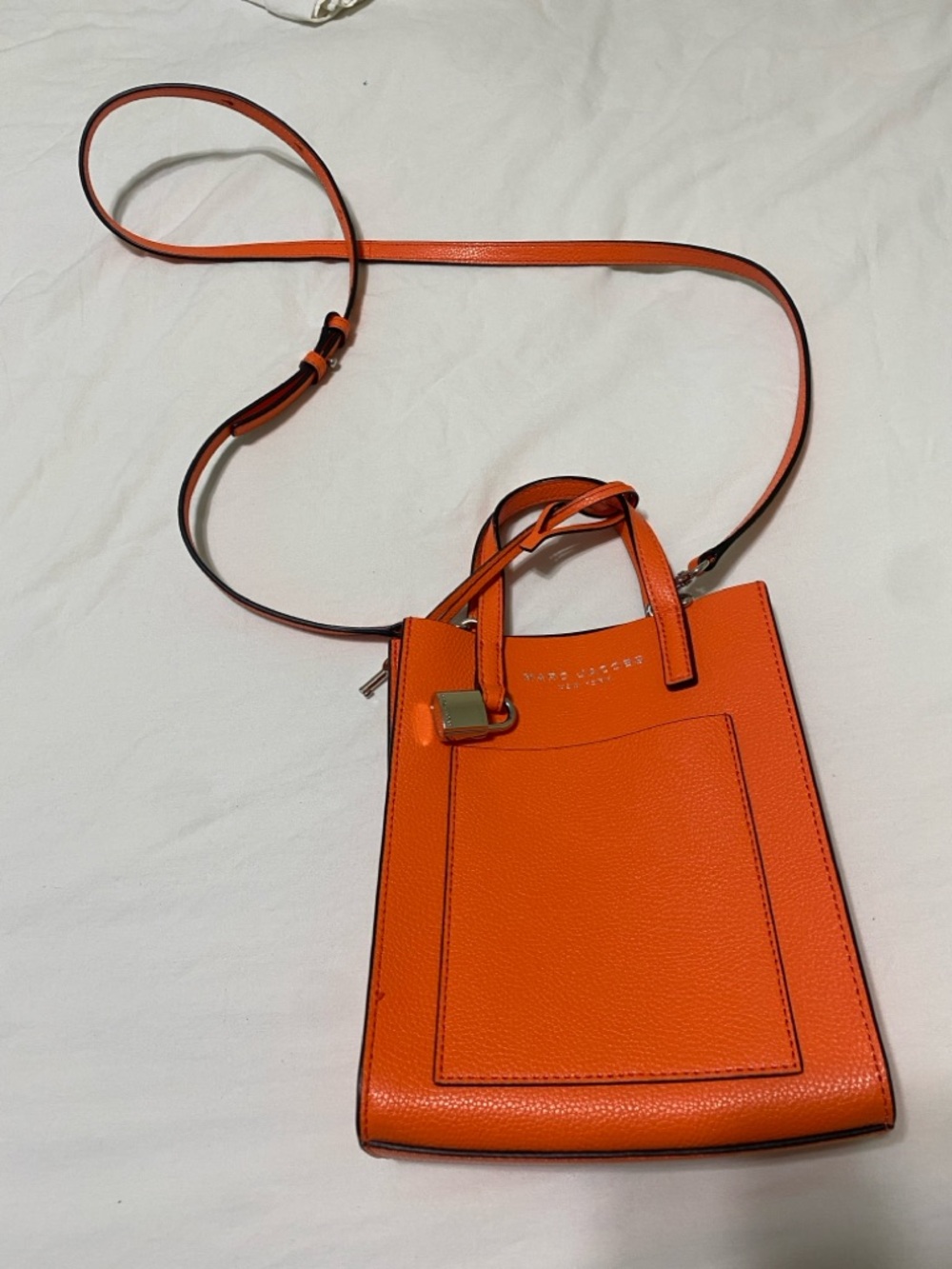 Marc Jacob’s Micro Grind Orange Leather Crossbody Tote Bag